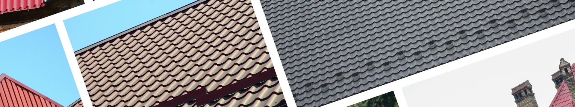A collage of many pictures with fragments of various types of roofing. Set of images with roofs